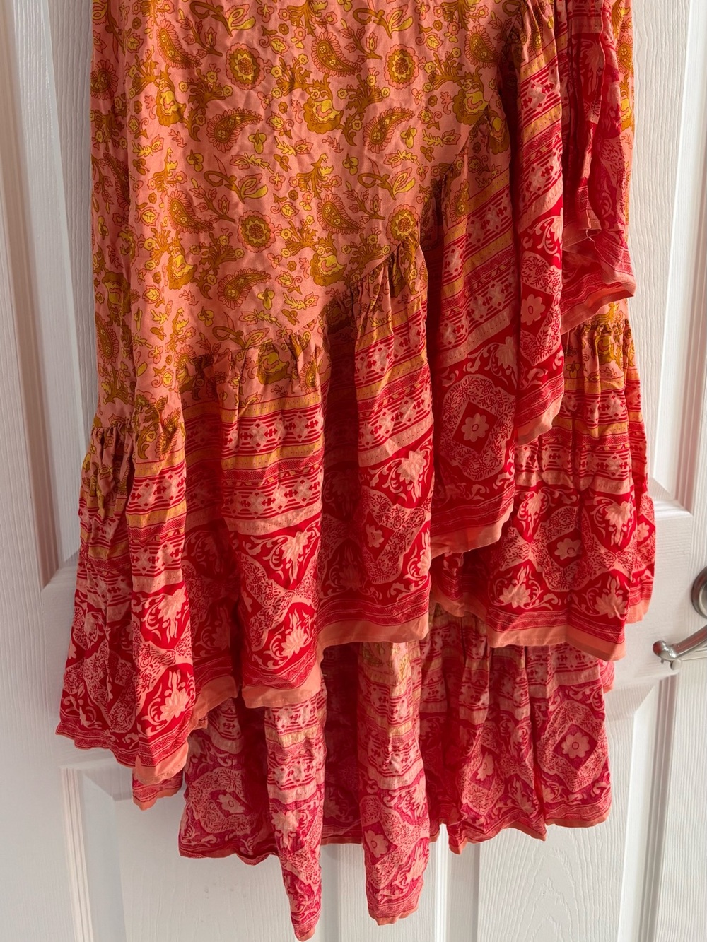 Rustty Dustty Boho Tiered Indie Floral Wrap Maxi Skirt Pink/Orange Women’s Large - Picture 2 of 9